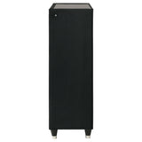 Open drawer displaying metal extension glide and velvet quilting