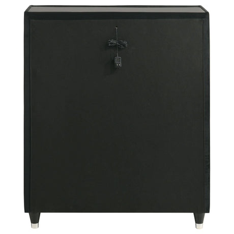 Lorient black velvet chest of drawers with five drawers and LED lighting