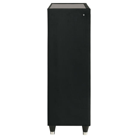 Lorient black velvet chest of drawers with five drawers and LED lighting