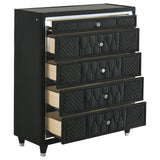 Lorient black velvet chest of drawers with five drawers and LED lighting