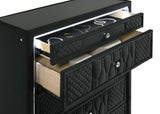 Lorient black velvet chest of drawers with five drawers and LED lighting