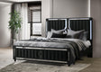 Side angle of Ravenne velvet upholstered eastern king LED panel bed