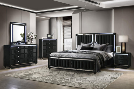 Queen bed showing full frame and proportions