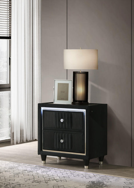 Ravenne nightstand side view showing LED touch lighting on side panels