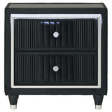 Close-up of acrylic crystal-like drawer knobs on Ravenne nightstand