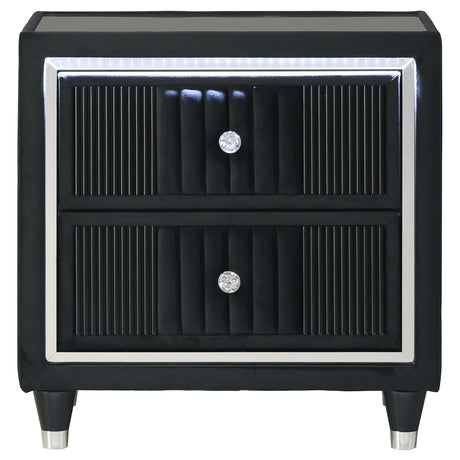 Close-up of acrylic crystal-like drawer knobs on Ravenne nightstand