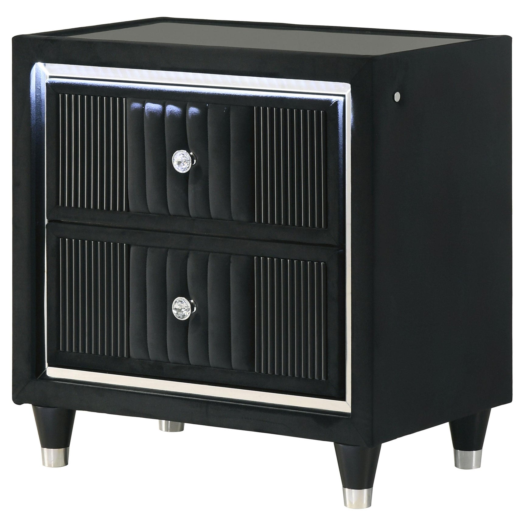 Recessed tempered glass top surface of Ravenne nightstand