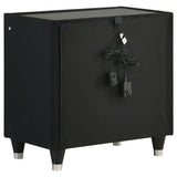 Nightstand with USB ports shown with charging cable connected