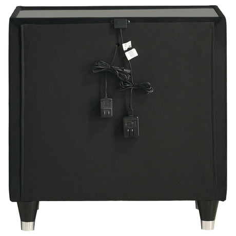Blue LED touch lighting illuminated on Ravenne nightstand side panel