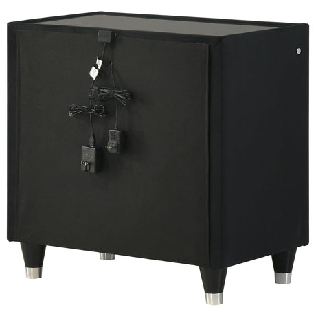 Back view showing power cord and USB charging ports