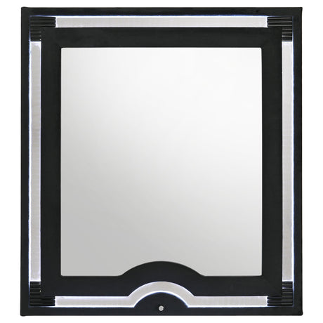 Ravenne upholstered mirror mounted on dresser