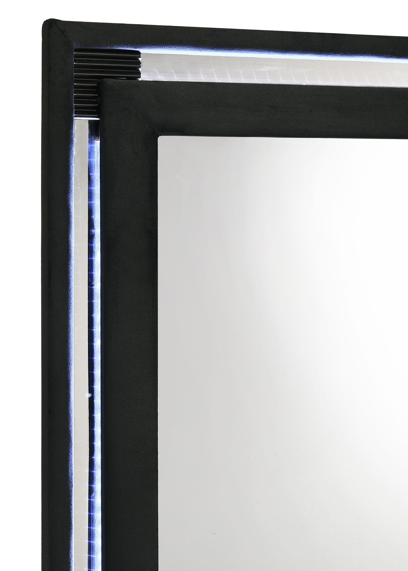 Close-up of black velvet frame and LED lighting