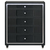 Side view of Ravenne chest showing LED touch light panel