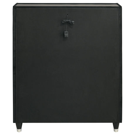 Top drawer showing black velvet upholstery and recessed tempered glass