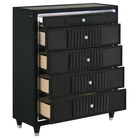 Drawer interior of medium density fiberboard with laminated paper