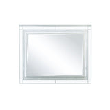 Side angle showing decorative fretwork and beveled mirror edges of Gunnison mirror