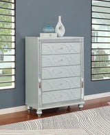 Gunnison 5-Drawer Chest Silver Metallic front view