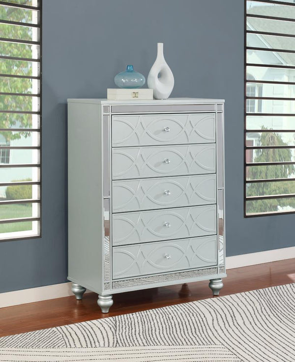 Gunnison 5-Drawer Chest Silver Metallic front view
