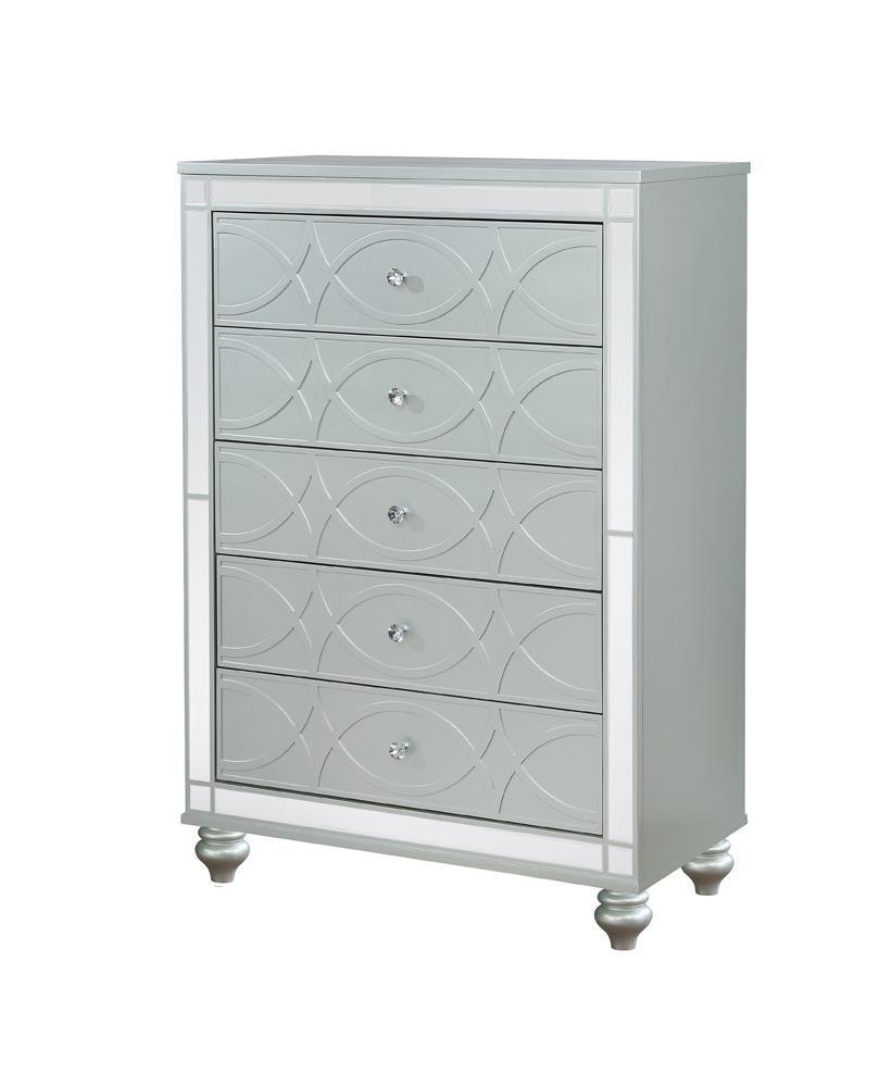 Gunnison 5-Drawer Chest Silver Metallic close-up of drawer front