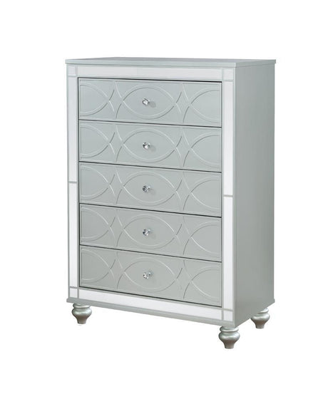 Gunnison 5-Drawer Chest Silver Metallic close-up of drawer front