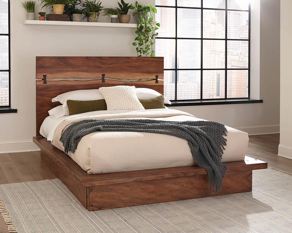 Winslow Eastern King Panel Bed in Smokey Walnut and Coffee Bean - angled front view
