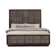 Durango Eastern King Upholstered Bed front view in smoked peppercorn and grey upholstery