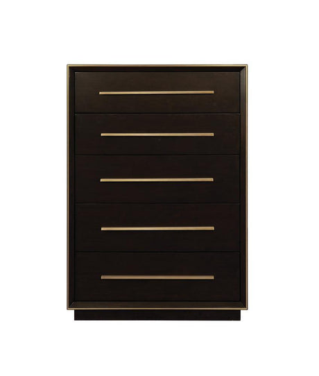 Durango 5-Drawer Chest side angle showcasing gold handles