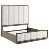 Close-up of upholstered headboard with fabric and foam