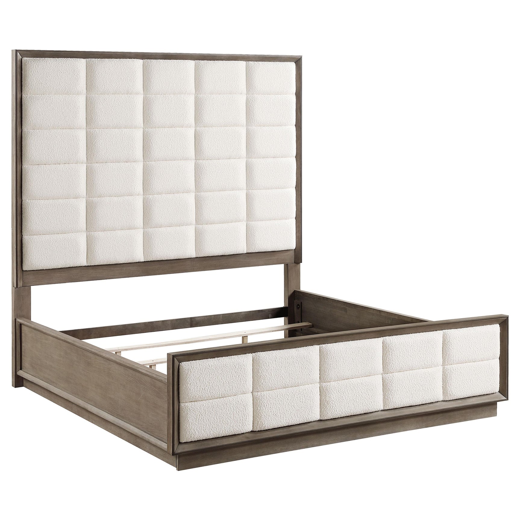 Close-up of upholstered headboard with fabric and foam