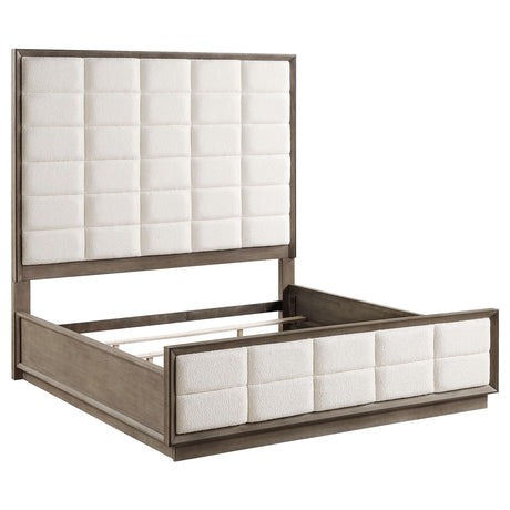 Close-up of upholstered headboard with fabric and foam