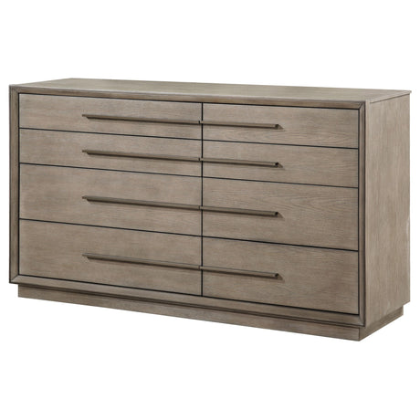 Top view of Durango 8-drawer washed oak dresser
