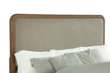 Fabric upholstered headboard padded with foam on Maderia king bed