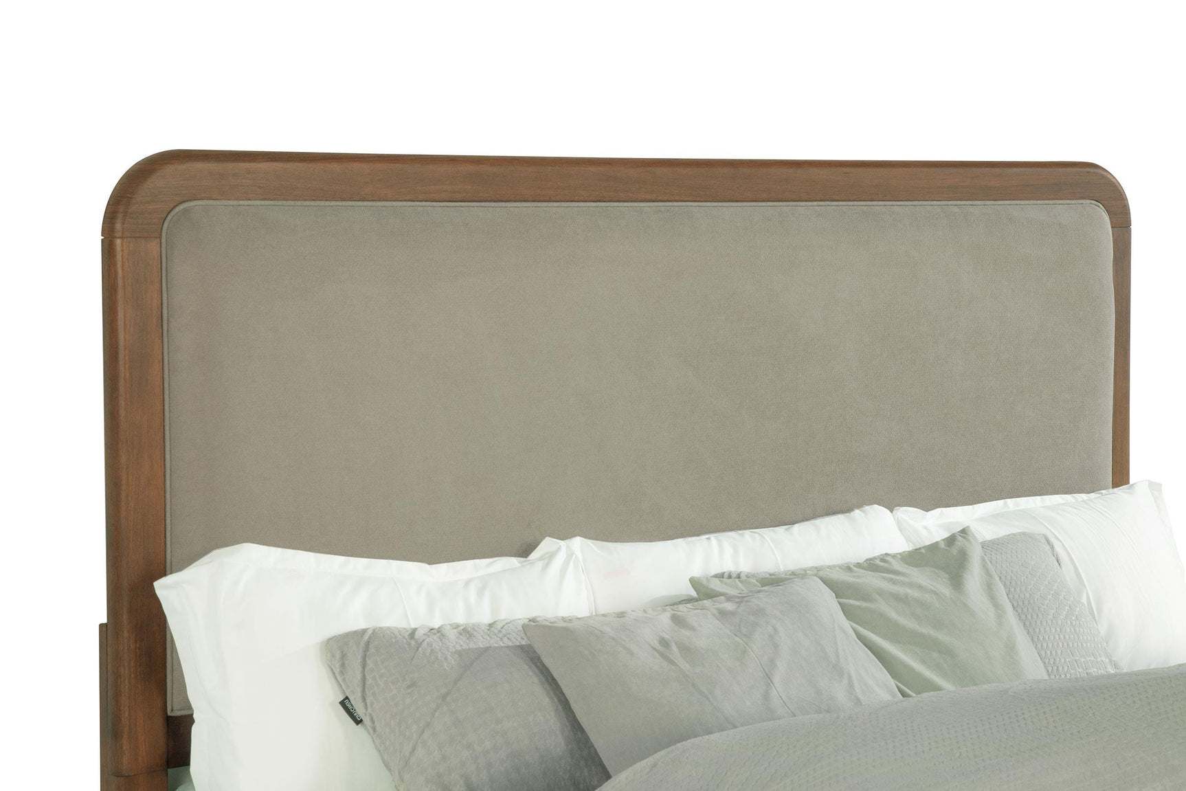 Fabric upholstered headboard padded with foam on Maderia king bed