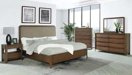 Full assembled Maderia king bed in walnut finish