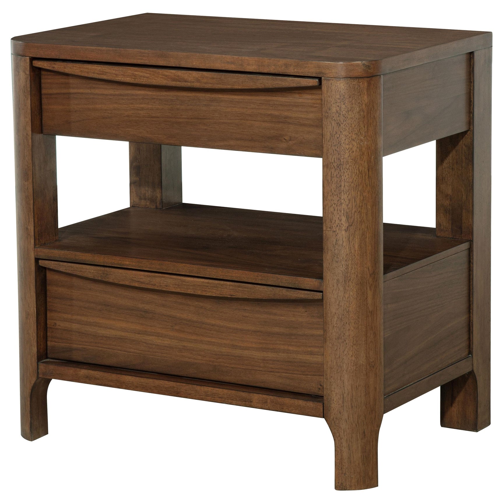 Metal extension drawer glide detail on Maderia nightstand