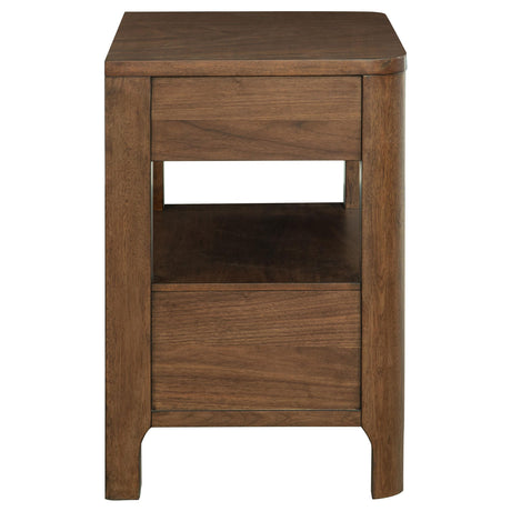Drawer joinery detail on Maderia nightstand