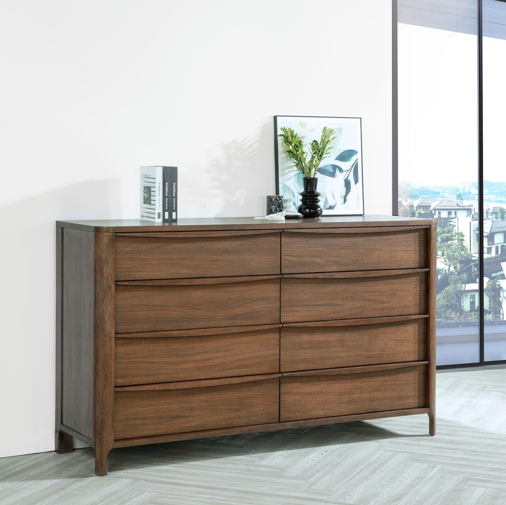 Walnut finish on Maderia 8-drawer dresser