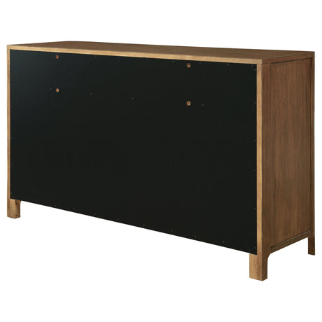 Full front view of Maderia 8-drawer walnut dresser