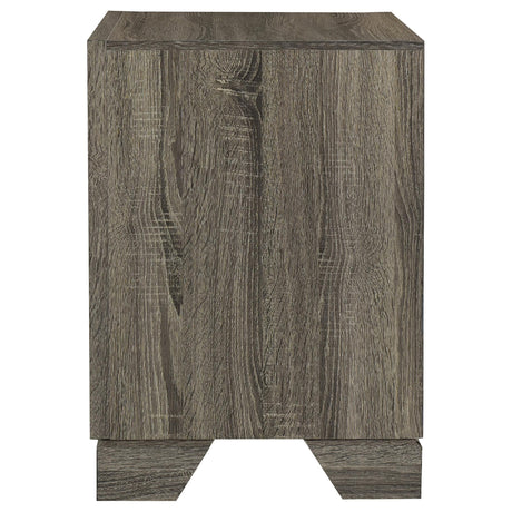 Open drawer revealing smooth metal glides on Wright nightstand