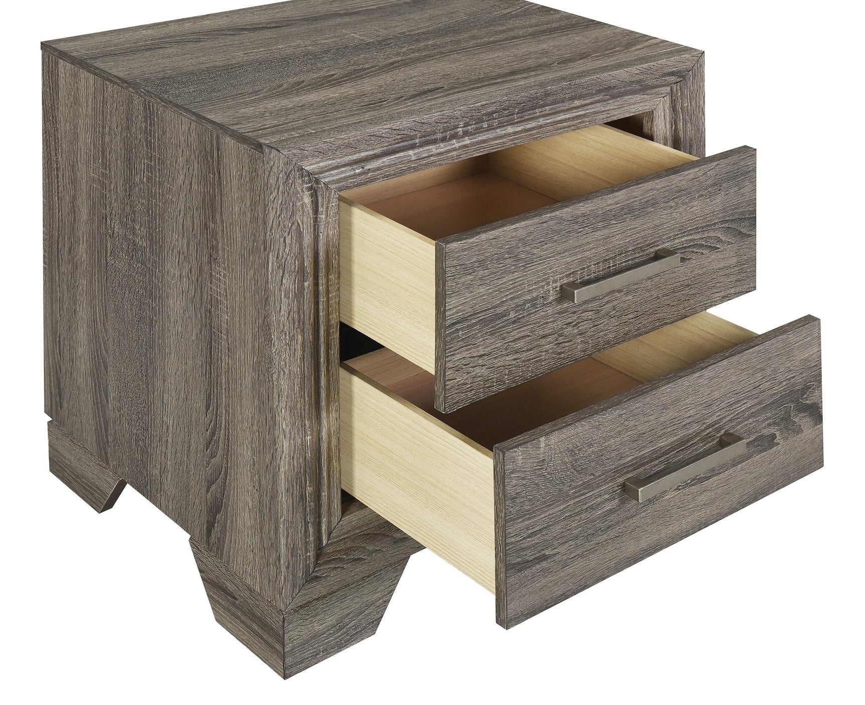 Wright nightstand alongside matching dresser in brown oak finish