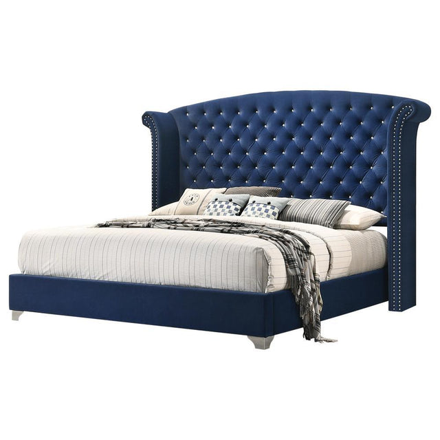 Melody Eastern King Wingback Upholstered Bed Pacific Blue - Ella Furniture
