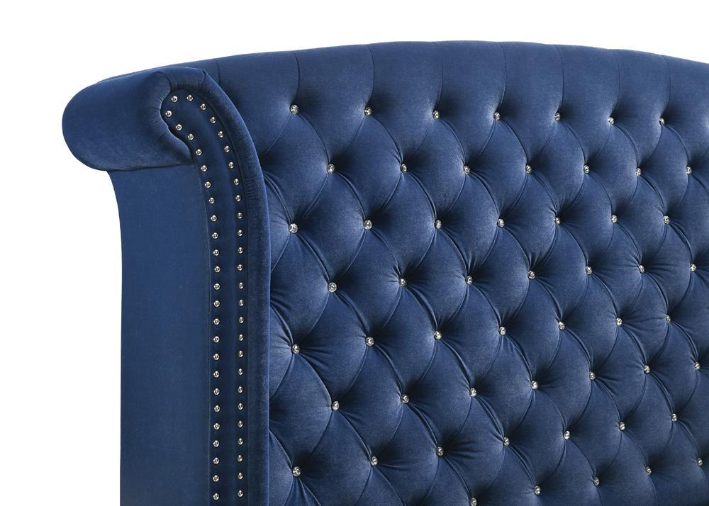 Melody Eastern King Wingback Upholstered Bed Pacific Blue - Ella Furniture