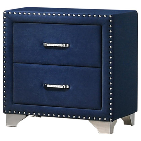 Melody Upholstered Nightstand Pacific Blue, angle showing drawers
