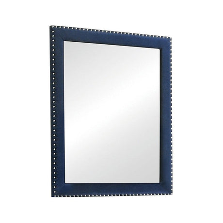 Melody Rectangular Upholstered Dresser Mirror Pacific Blue angled front view