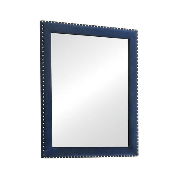 Melody Rectangular Upholstered Dresser Mirror Pacific Blue angled front view