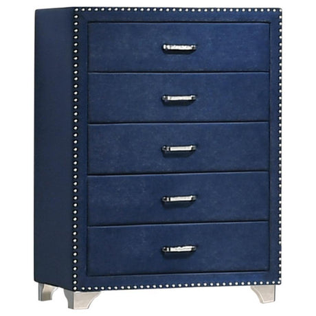 Melody 5-Drawer Upholstered Chest Pacific Blue front view