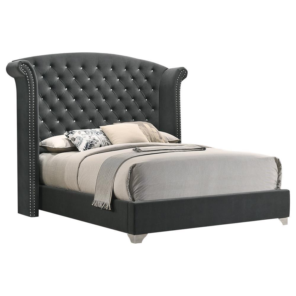 Melody Queen Wingback Upholstered Bed Grey - Ella Furniture