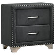 Melody grey upholstered 2-drawer nightstand front angle