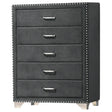 Melody 5-Drawer Grey Upholstered Velvet Chest front view