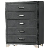 Melody 5-Drawer Grey Upholstered Velvet Chest front view